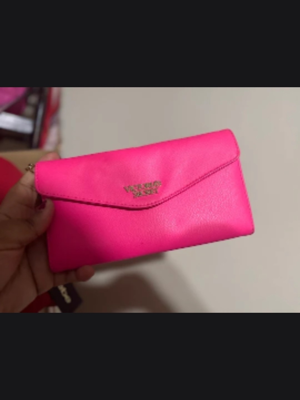 Victoria's Secret Hot Pink Envelope Wallet/crossbody with Gold Logo